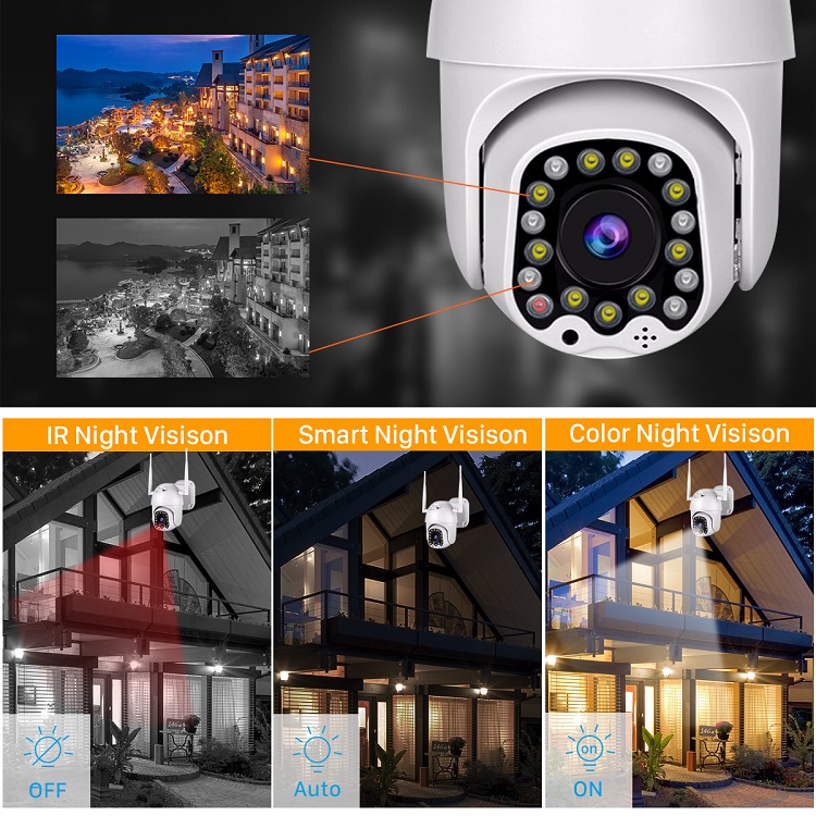 Outdoor waterproof double flash alarm tracking PTZ HD full color night vision camera